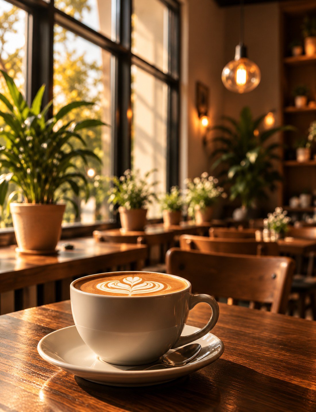 Cappuccino di meja dekat jendela
